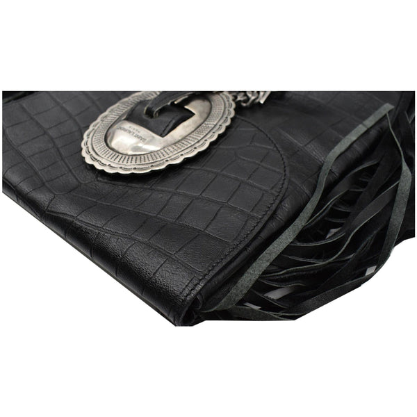 YVES SAINT LAURENT Anita Fringe Leather Crossbody Bag Black