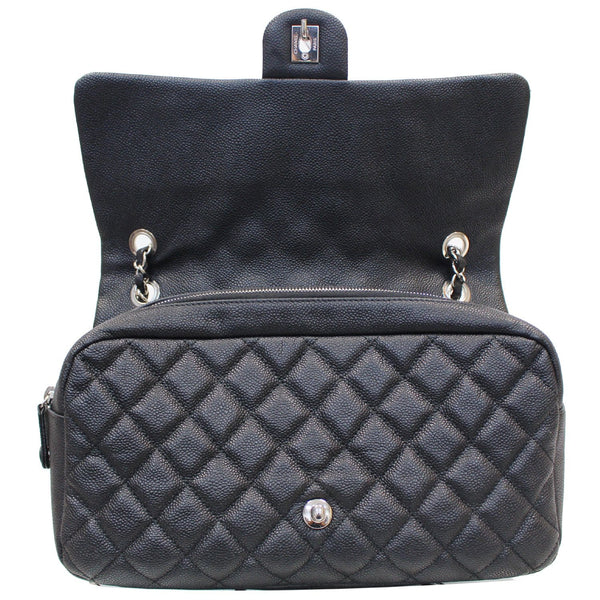 CHANEL Medium Flap Caviar Leather Shoulder Bag Black