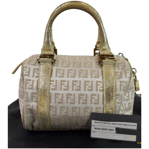 FENDI Selleria Zucca Canvas Leather Boston Bag Gold