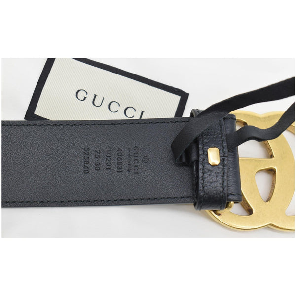 GUCCI Wide Double G Buckle Leather Belt Black 406831 Size 75.30