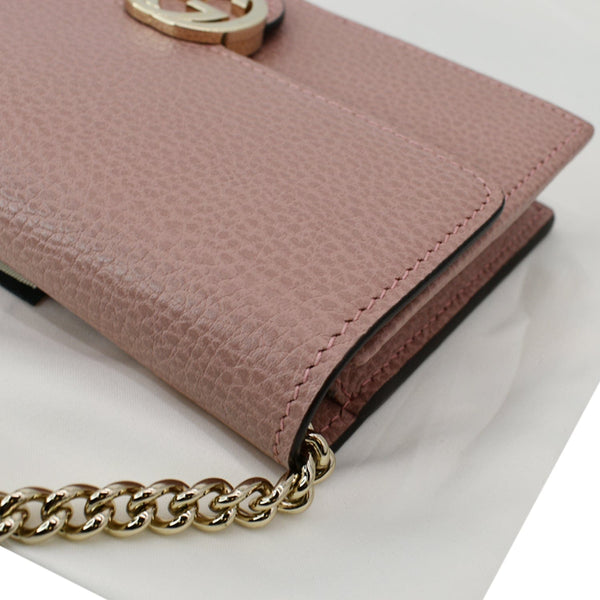 GUCCI Dollar Interlocking G Calfskin Leather Chain Wallet Crossbody Bag Soft Pink 510314