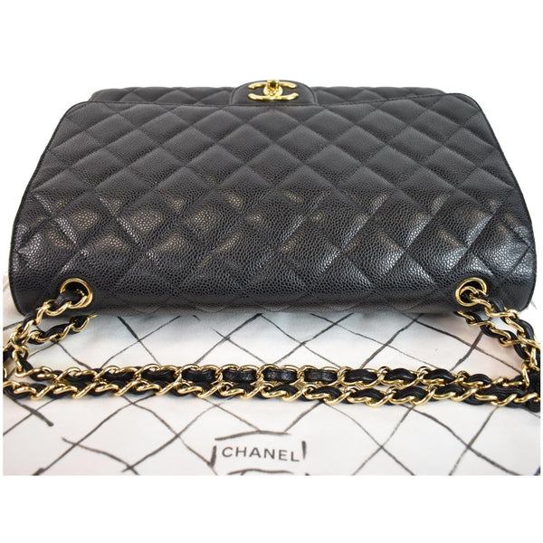 CHANEL Maxi Double Flap Caviar Leather Shoulder Bag Black