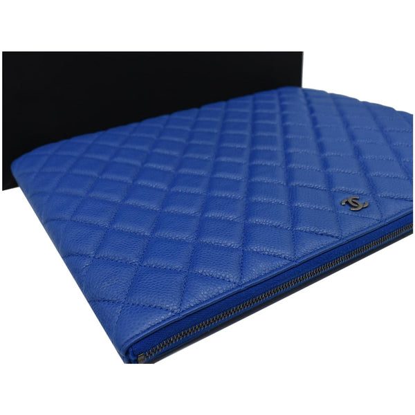 CHANEL Caviar Leather Large O-Case Zip Pouch Blue