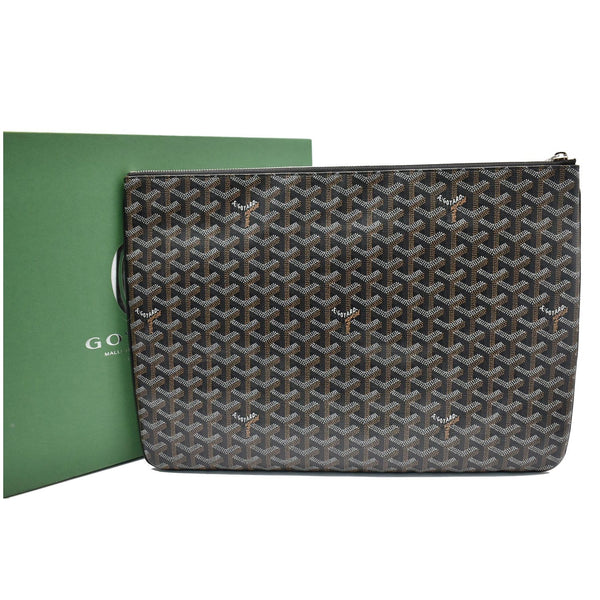 GOYARD Senat Pochette GM Goyardine Canvas Pouch Bag Black