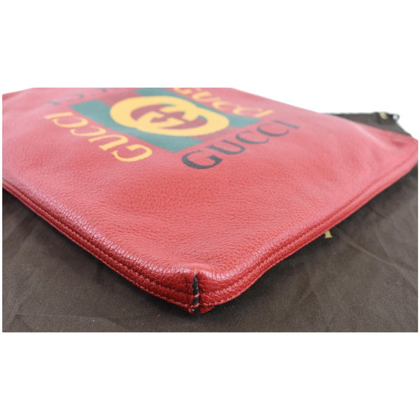 GUCCI Pebbled Leather Medium Logo Portfolio Clutch Hibiscus Red 500981
