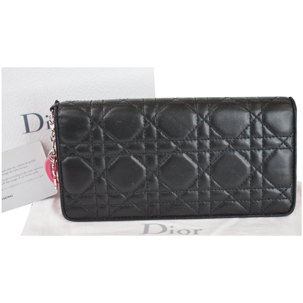 CHRISTIAN DIOR Cannage Lady Dior Charm Leather Wallet Black