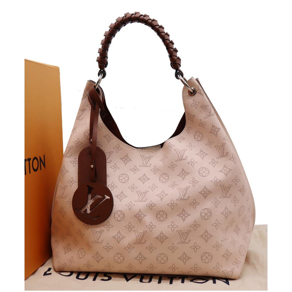 Louis Vuitton Carmel Mahina Leather Hobo Bag - Cream print