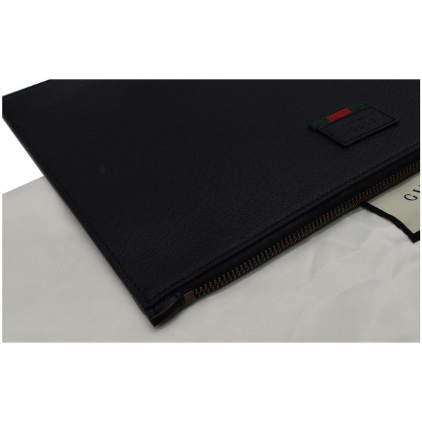 GUCCI Agora Web Leather Pouch Clutch Bag Black 428758