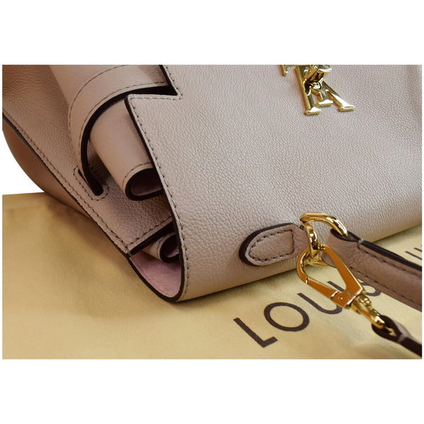 Louis Vuitton Lockme Ever MM Pebbled Leather Shoulder Bag Greige