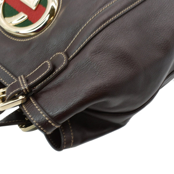 GUCCI Britt Leather Tote Bag Dark Brown 162094