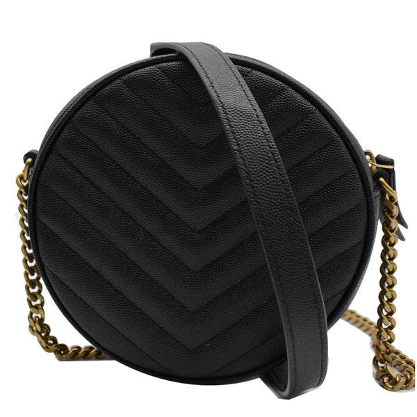 YVES SAINT LAURENT Vinyle Round Chevron Leather Crossbody Bag Black
