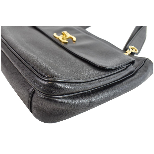 CHANEL Vintage Front Pocket Caviar Leather Tote Bag Black