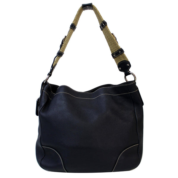 PRADA Milano Leather Shoulder Bag Navy Blue