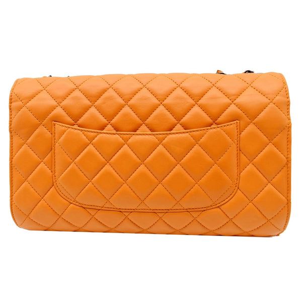 CHANEL Classic Flap Drawstring Quilted Lambskin Leather Shopper Shoulder Bag Orange