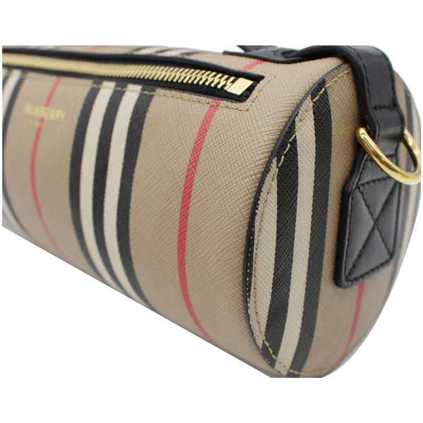 BURBERRY Icon Stripe E-canvas Leather Barrel Shoulder Bag Beige