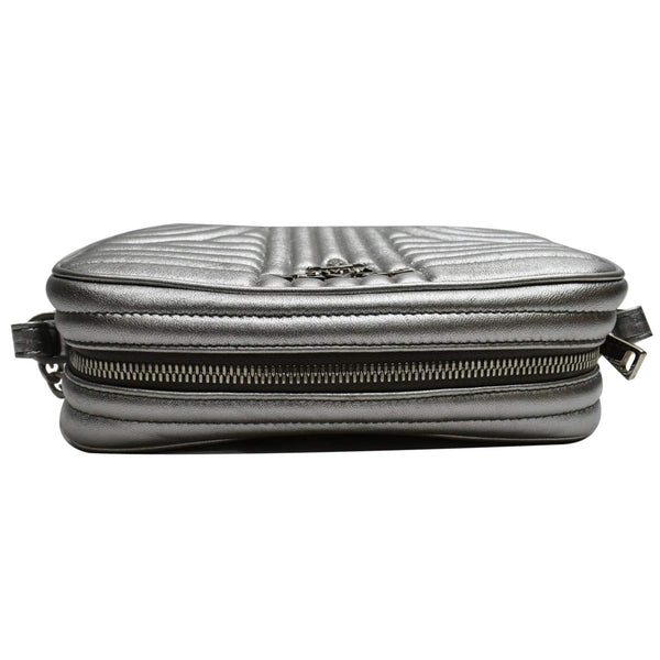 PRADA Diagramme Leather Crossbody Bag Metallic Silver