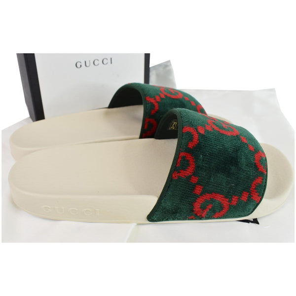 Gucci Logo Velvet Monogram Slide Sandal green