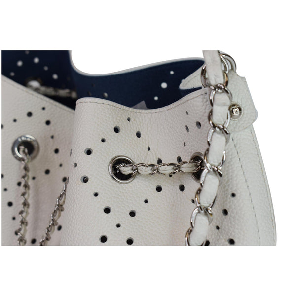 Chanel CC Drawstring Medium Perforated Caviar bag close view