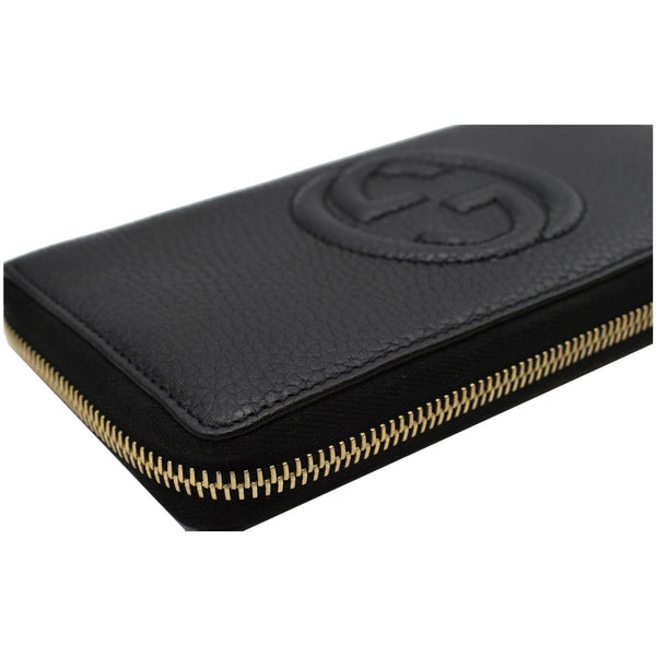 GUCCI Soho Zip Around Pebbled Calfskin Leather Wallet Black 598187