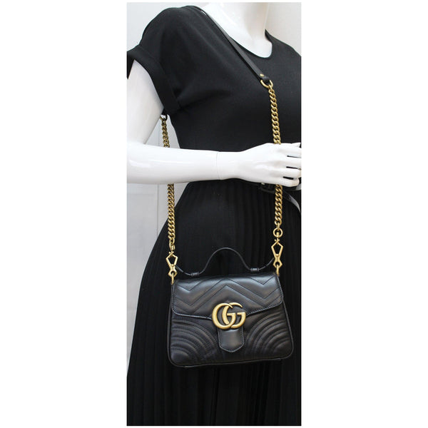 GUCCI GG Marmont Mini Leather Top Handle Shoulder Bag Black 547260