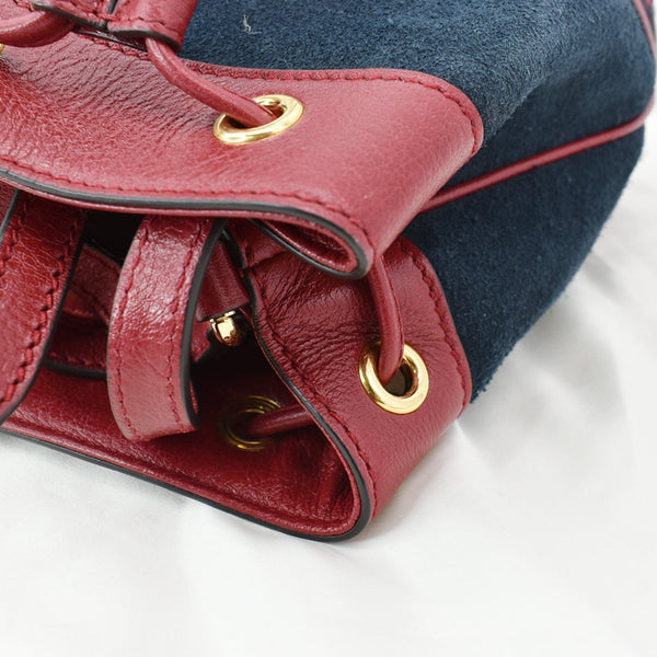 GUCCI Ophidia Mini Leather Trimmed Suede Bucket Bag Blue 550620