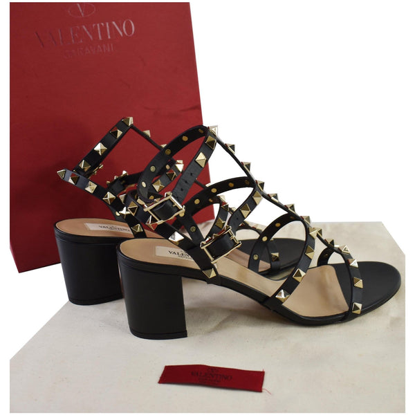 VALENTINO Garavani Caged Rockstud Leather Sandals Black Size 9.5
