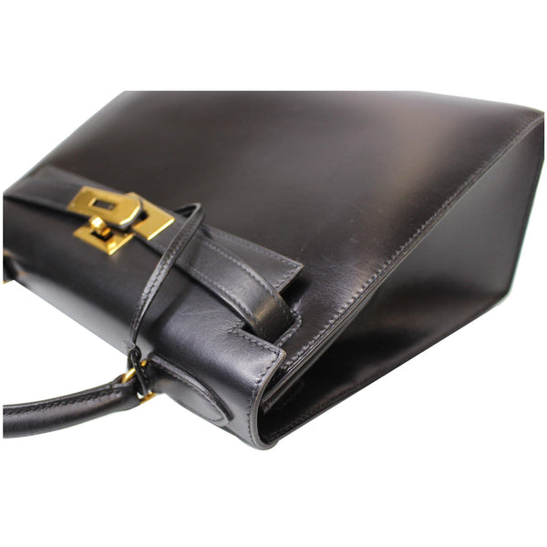 HERMES Kelly Sellier 28 Box Leather Satchel Bag Black