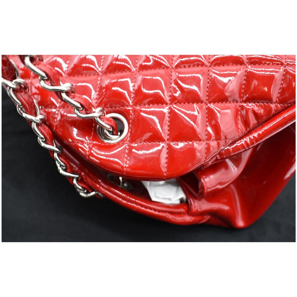 CHANEL Just Mademoiselle Patent Leather Bowling Bag Red