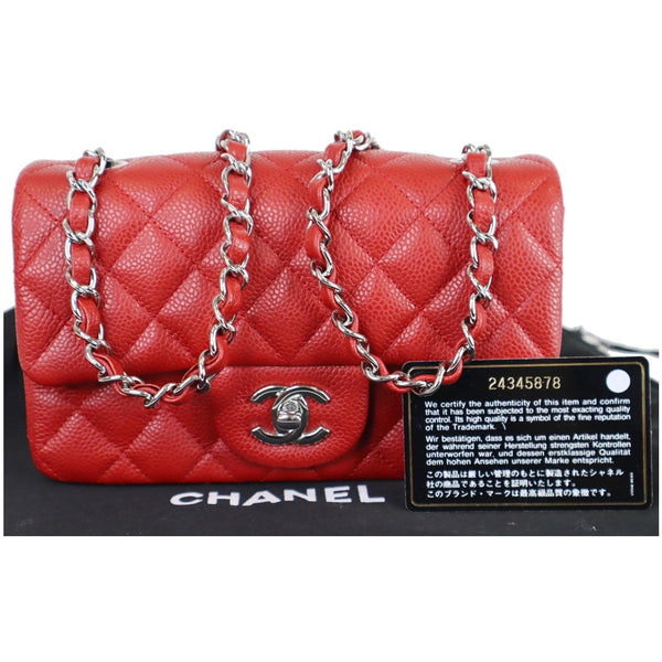 CHANEL Mini Rectangular Flap Caviar Quilted Leather Shoulder Bag Red