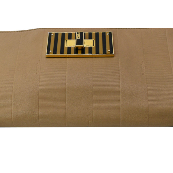 FENDI Claudia Pequin Embossed Leather Wallet Crossbody Bag Beige