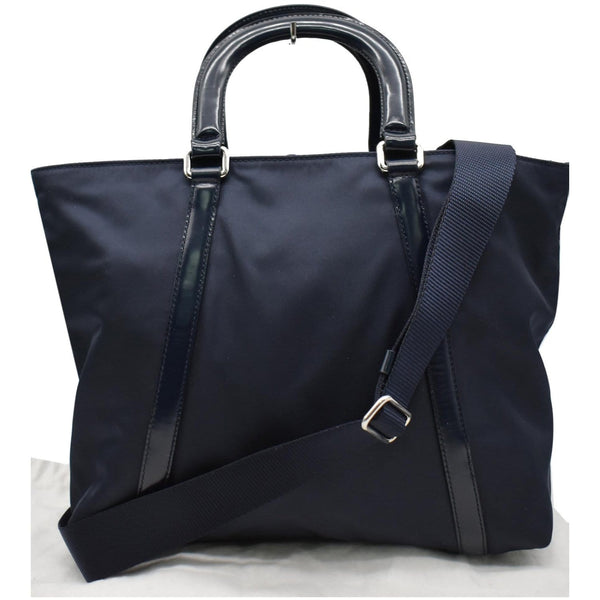 PRADA Nylon Leather Shopping Tote Shoulder Bag Dark Blue