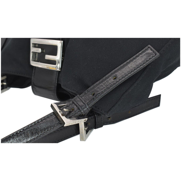 FENDI Mama Baguette Neoprene Canvas Shoulder Bag Black