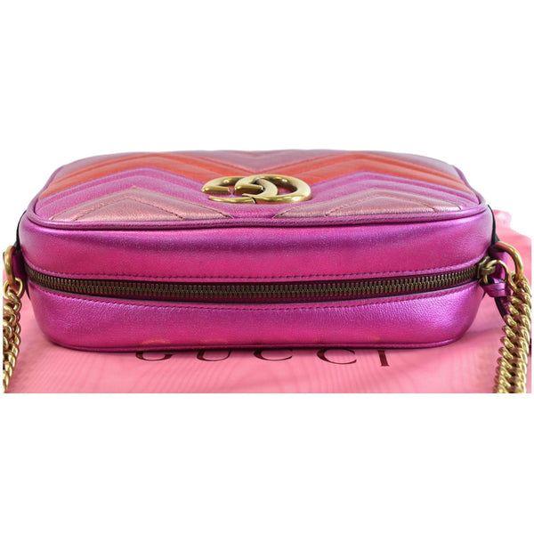 GUCCI Marmont Chevron Small Metallic Leather Crossbody Bag Tri-color 447632