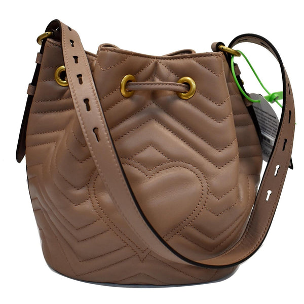 GUCCI Matelasse GG Marmont Quilted Bucket Shoulder Bag Nude 476674