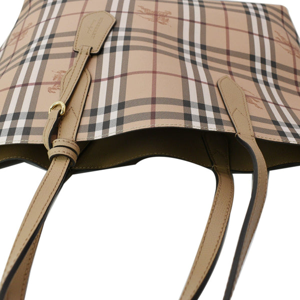 BURBERRY Reversible Haymarket Coated Canvas Tote Bag Tan