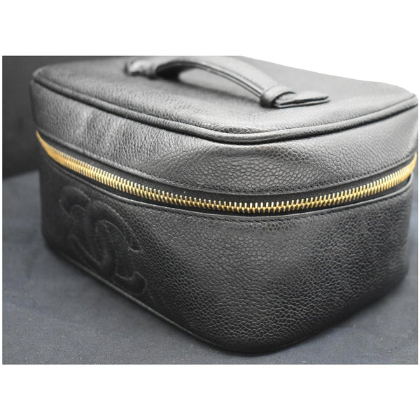 CHANEL Vintage Vanity Case Leather Chain Cosmetic Bag Black