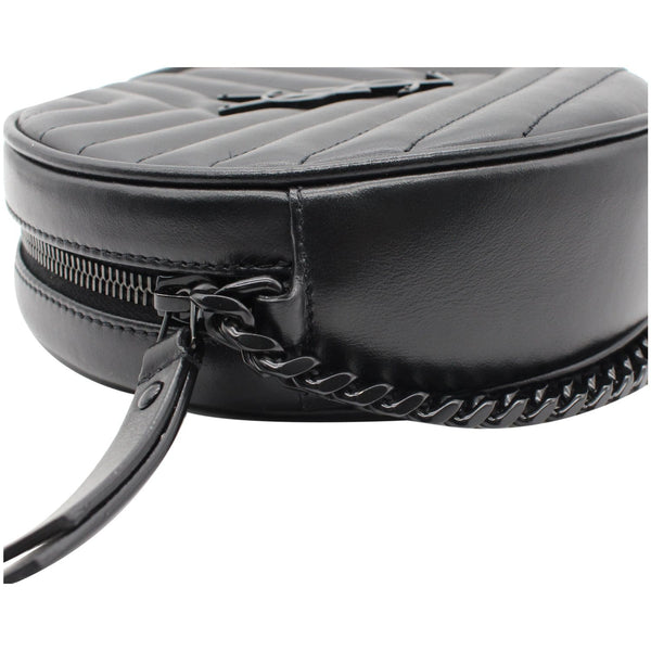 YVES SAINT LAURENT Vinyle Round Chevron Leather Camera Crossbody Bag Black