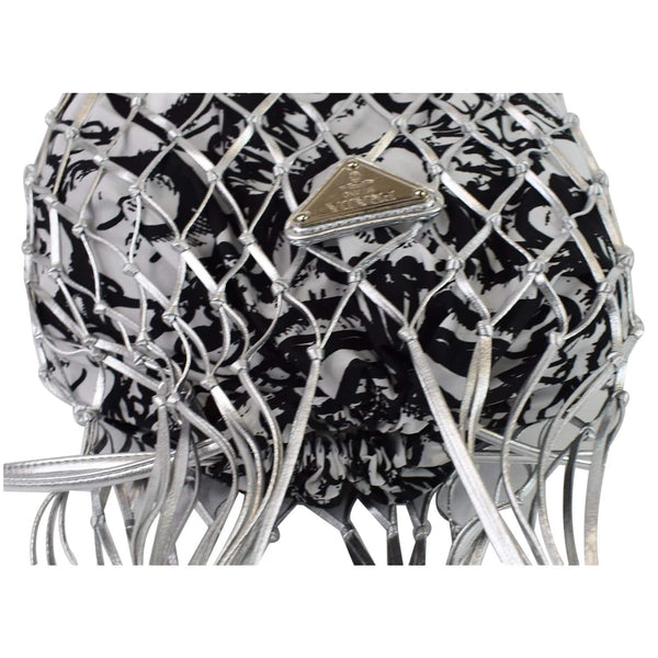 PRADA Rete Fabric Mesh Tote Bag Black/White