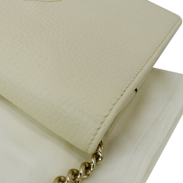GUCCI Mini Soho Pebbled Leather Wallet On Chain Crossbody Bag Cream 598211