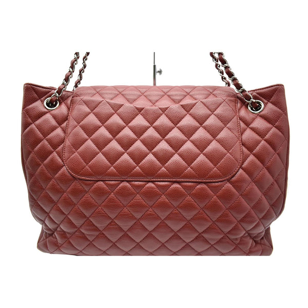 Chanel Front Flap Pocket Quilted Caviar Leather Tote Bag