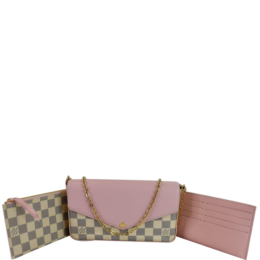 LOUIS VUITTON Louis Vuitton Pochette Weekend N60108 Damier Azur White Pink Gold  Hardware Chain Wallet Women's