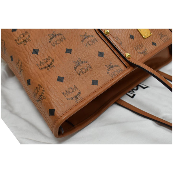 MCM Medium Anya Top Zip Visetos Canvas Shopper Tote Bag Cognac