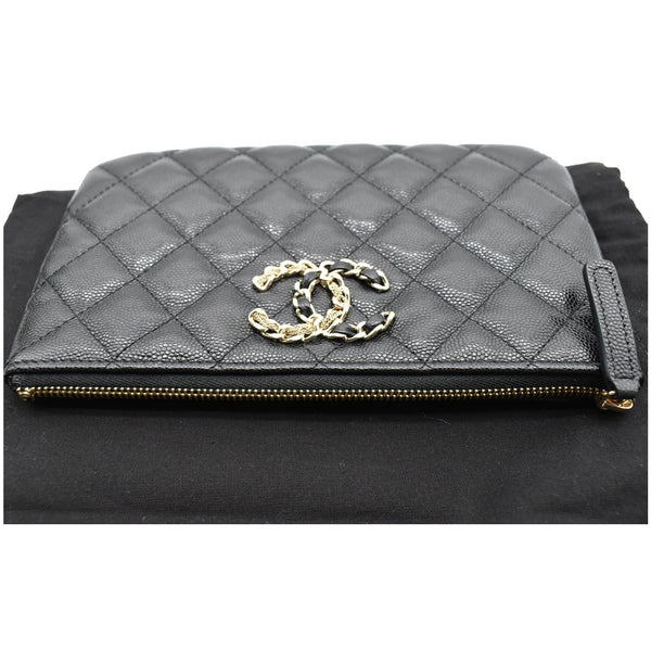 CHANEL French New Wave CC Caviar Quilted Pouch Black