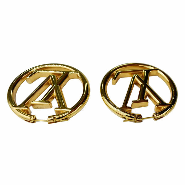 LOUIS VUITTON Louise Hoop Embossed LV Circle Earrings Gold