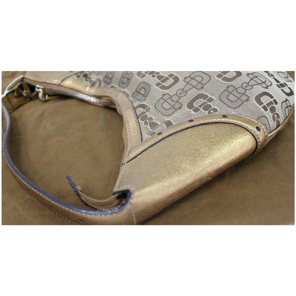 GUCCI Horsebit Print Canvas Hobo Bag Bronze 154371
