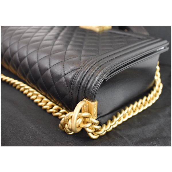 CHANEL New Medium Boy Flap Lambskin Leather Shoulder Bag Black
