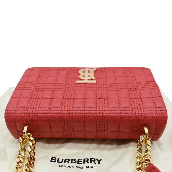 BURBERRY Small Lola Quilted Lambskin Crossbody Bag Primrose Red