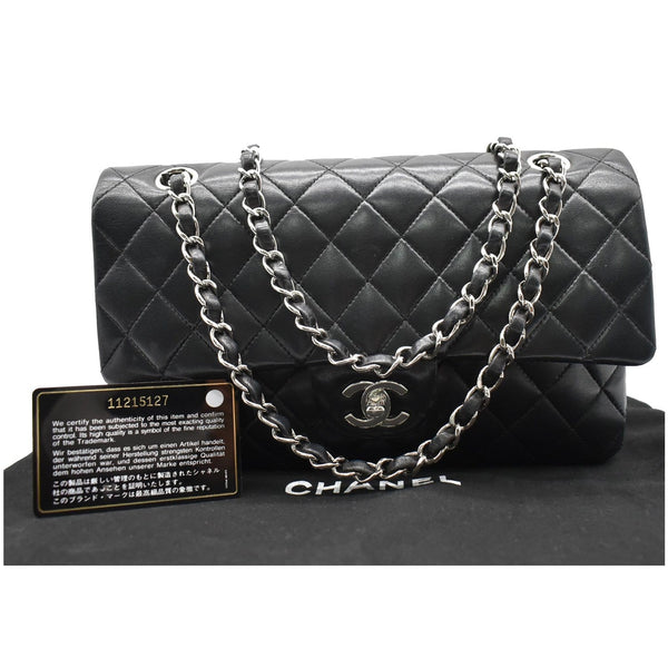 CHANEL Classic Double Flap Medium Leather Shoulder Bag Black