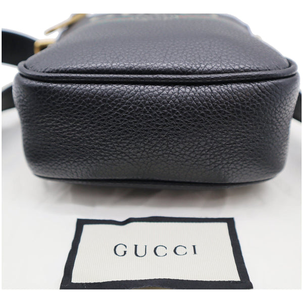 Gucci Logo Grained Calfskin Leather Messenger Bag Black