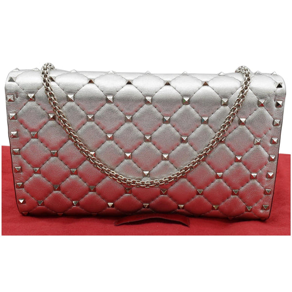 VALENTINO Rockstud Spike Nappa Leather Clutch Bag Metallic Silver